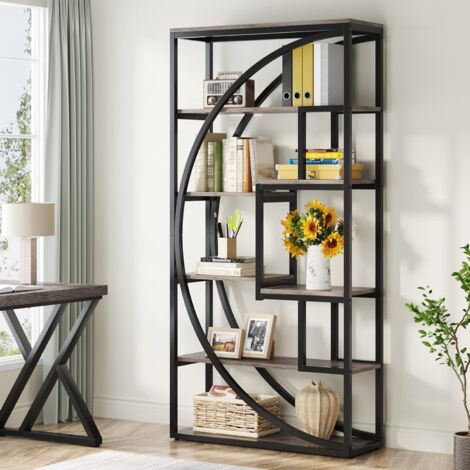 Tribesigns Bücherregal, Industrielles 5-stöckiges Bücherregal, 180 cm hohes Bücherregal mit 8 offenen Lagerregalen, Bücherregal Display Tack Regaleinheit für Heimbüro Wohnzimmer, Vintage Grau
