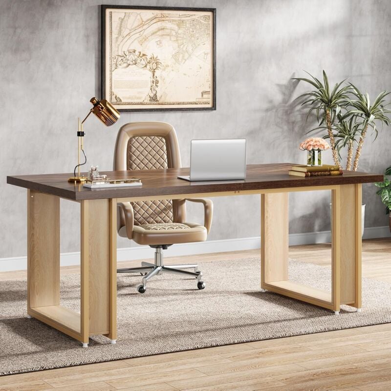 Bureau 160cm, Table de Bureau Simple en Bois Grandes Tables D'Ordinateur Bureau Brun Rustique Bureau d'affaires - Tribesigns