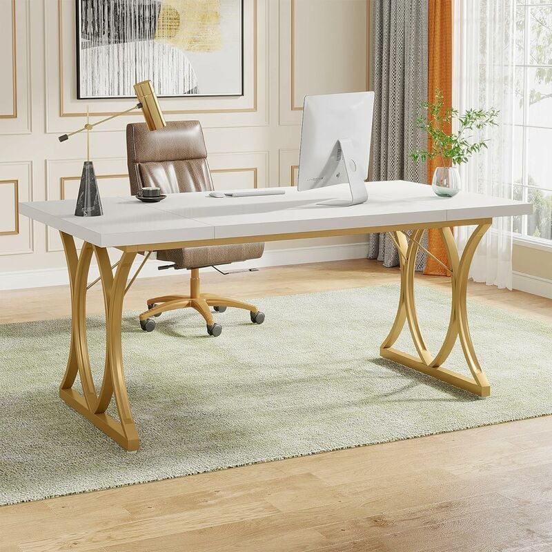 Tribesigns - Bureau d'ordinateur, 159 cm Table de Bureau Informatique Table d'Étude Moderne pc Table de Travail Table de Salle à Manger avec Cadre