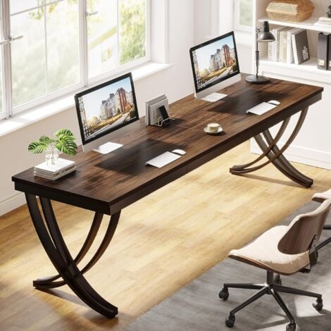 Tribesigns Bureau Informatique, Bureau pour Ordinateur Portable, Table d’étude, Table d'ordinateur Portable, Double Bureau Long pour Chambre de Bureau à Domicile, 200 x 70 x 75 cm, Marron Rustique