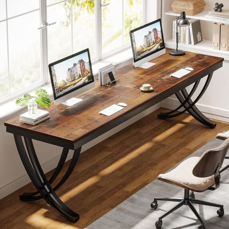 Tribesigns Bureau Informatique, Table d’étude pour Ordinateur Portable, Double Bureau Long pour Chambre de Bureau à Domicile, 200 x 70 x 75 cm,