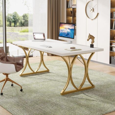 Tribesigns computer desk on sale white and gold