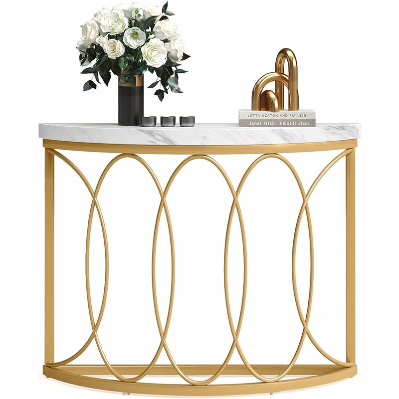 Tribesigns - Console Meuble Console Entree Table Console, Doré Table d'Entrée, Marbre Table d'appoint Bout de Canapé avec Cadre Métallique&Design