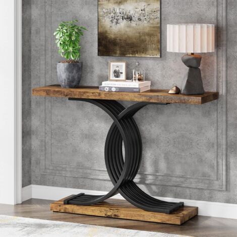 Tribesigns Tavolo Consolle Mezza Luna - 110cm Legno Marrone Rustico Per Soggiorno E Ingresso