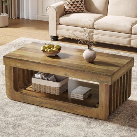 Tribesigns Couchtisch mit Lagerung, 120cm Rechteck Wohnzimmertisch, 2-Tier Bauernhof hölzerne Mitte Tisch für Wohnzimmer, Büro, Rustikale Braun