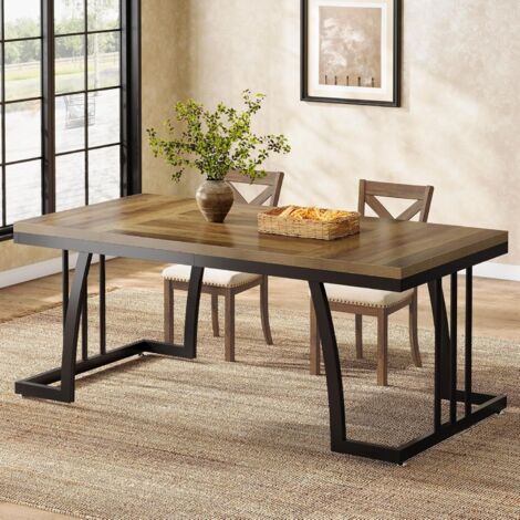 Tribesigns Dining Table for 6 People, 160 cm Rectangular Wood Dining Table, Rustic Kitchen Table with Thick Tabletop & Sturdy Metal Frame for Dining Room (Rustic Brown/Black)