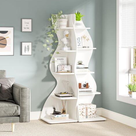 Tribesigns Eckregal, 178 cm hoch, Lagerregal, Bücherregal, Pflanzenständer, Organizer-Einheit, 5 Stufen, Modern, für Zuhause, Büro, Wohnzimmer, Schlafzimmer, Balkon, Weiß, 2 Stück