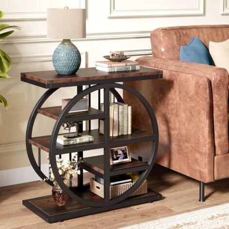 Tribesigns End Table for Living Room, 5-Tier Industrial Side Table with Metal Frames, Tall Narrow Nightstand for Bedroom