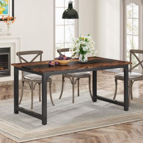 Tribesigns Esstisch, industrieller Küchentisch für 4–6 Personen, rechteckiger Esstisch für Esszimmer, Küche, Wohnzimmer, mit robusten Metallbeinen, rustikales Braun, 160 x 80 cm