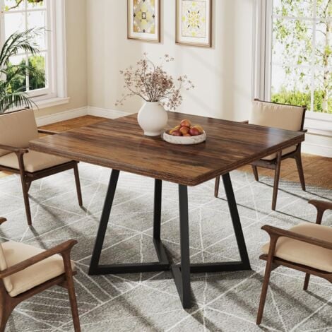 Tribesigns Esstisch küchentisch für 4 Personen, Esszimmertisch Esstisch klein mit Metallfuß Industrie-Design, Holztisch für Esszimmer, Wohnung, Braun 80 x 80 cm