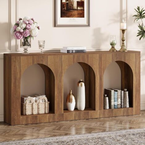 Tribesigns Farmhouse Console Table with Storage, 160cm Wooden Narrow Entryway Table with 3 Arched Shelves, Sofa Table Behind The Couch for Entrance, Foyer, Hallway, Living Room, Brown