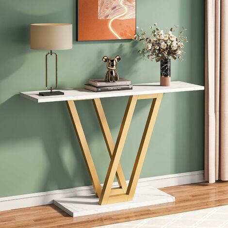 71 White & Gold Narrow Console Table Accent Table For Entryway X Base Metal