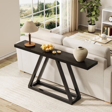 Tribesigns Mesa consola de 160 cm estrecha detrás del sofá, mesa de entrada moderna de madera, mesa de vestíbulo industrial para sala de estar, entrada, color negro