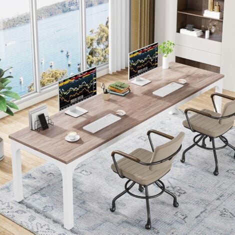 Tribesigns Mesa Escritorio, Escritorio de Oficina, 200 x 70 x 75 cm PC Escritorio Estación de Trabajo para Uso de Oficina en el hogar, Mesa de Comedor Mesa de Conferencia, Marrón Rústico