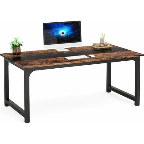 Tribesigns Modern Computer Desk, 160 x 80 cm Large Office Desk Computer Table Study Writing Desk Workstation for Home Office, Rustic/Black