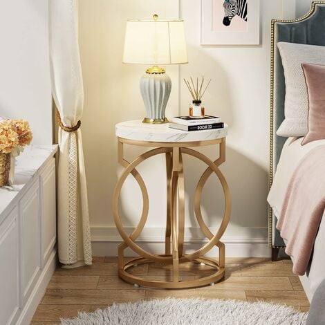 TRIBESIGNS with Thick Wood Top, 20¡° Side Table Cocktail Table with Unique O-Shaped Base, Midcentury Accent Table Nightstand for Living Room Bedroom