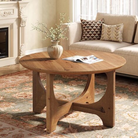 Tribesigns Round Coffee Table, 80 cm Solid Wood Coffee Table for Living Room, Wooden Center Table for Apartment, Small Space, Rustic Brown