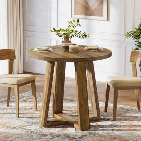 Tribesigns Round Dining Table, 80cm Farmhouse Kitchen Table for 2-4 People, Wooden Circle Coffee Dining Room Tables for Small Spaces, Dining Room, Kitchen, Flat, Industrial Style, Rustic Brown
