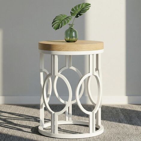 Tribesigns Round End Table, Industrial SideTable with Metal Hollow Frame, Small Bedside Table Nightstand for Living Room, Bedroom, Easy Assembly