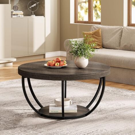 Tribesigns Runde Couchtisch, Industrial 2-Tier-Kreis Couchtisch mit Lagerung Regale, Moderne hölzerne Akzent Mitte Tisch Sofa Beistelltisch für Wohnzimmer, Home Office