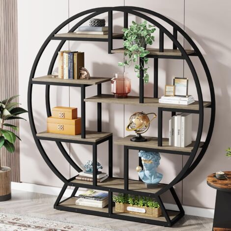 Tribesigns Rundes Bücherregal, Industrielles 5 Etagere-Bücherregal, 160 cm hohes, Rustikales offenes Regal, Organizer, Ausstellungsregal für Zuhause, Büro, Wohnzimmer, Rustikales Braun