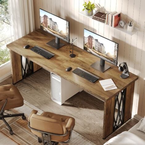 Tribesigns Schreibtisch Computertisch, 200 x 70 x 76 cm Doppelter Langer Schreibtisch, PC Tisch Bürotisch Arbeitstisch Industrie-Design Konferenztisch für Home Office, Braun