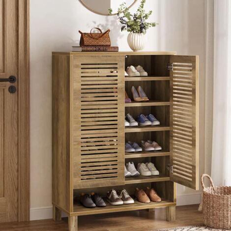 Tribesigns Schuhschrank mit 2 Shutter Türen, 73x35x109cm, 6 Tier Etagen mit verstellbaren Regalen,Schuhaufbewahrung aus Holz mit verstellbaren Ablagen für Eingangsbereich, Wohnzimmer, helle Eiche