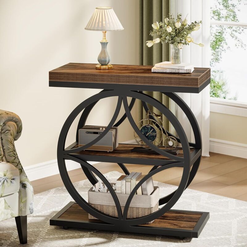 Tribesigns - Side Table For Living Room, Narrow Small End Table With 3-tier Storage, Industrial Bedside Nightstand With Metal Frame, Rustic Brown