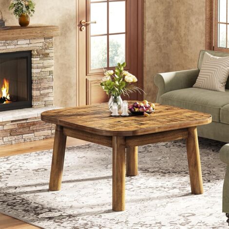 Tribesigns Solid Wood Square Coffee Table, 31.5-Inch Farmhouse Center Table with Rounded Corners, for Living Room, Office, Apartment, Small Places, Easy Assembly, Rustic Brown