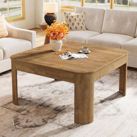 Tribesigns Square Coffee Table, 39.37-Inch Simple Center Table for Living Room, Farmhouse Wooden Cocktail Tea Accent Table with Sturdy Curved Legs, Brown