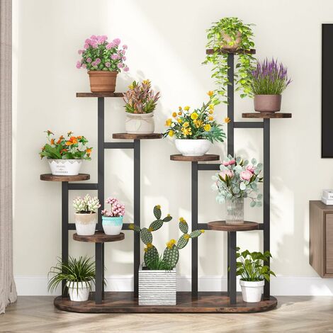 Tribesigns – Support à plantes d'intérieur 11 étagères en métal – Finition rustique vintage – Résistant aux taches et imperméable – Stabilité accrue