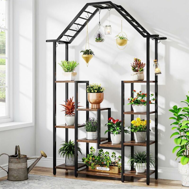 Tribesigns - Support pour plantes d'intérieur, étagère haute à 11 niveaux avec 10 crochets en s, support en métal de 180 cm pour fleurs, bonsaï,