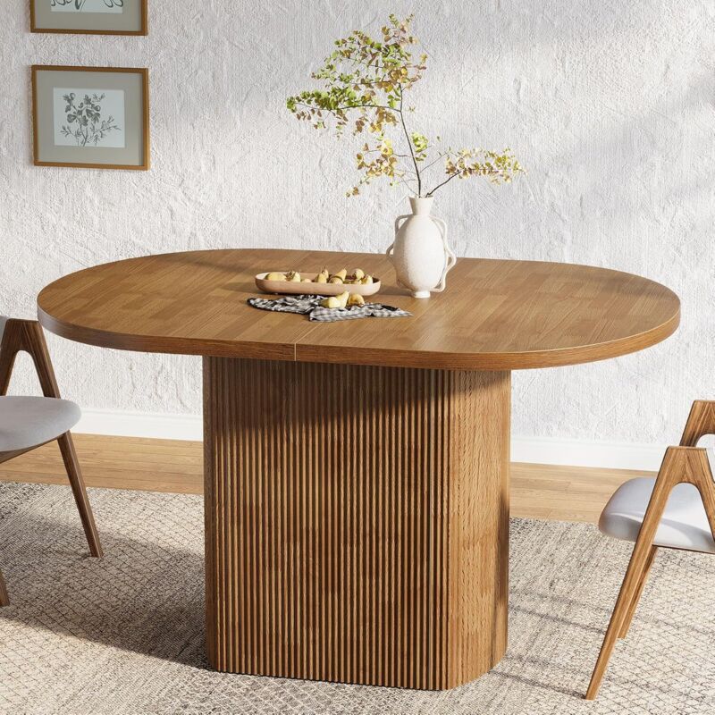 Tribesigns Table à Manger Ovale pour 4 Personnes, 120 cm, Table de Cuisine Rustique en Bois avec Base en Bois, Petite Table à Manger pour Salle à