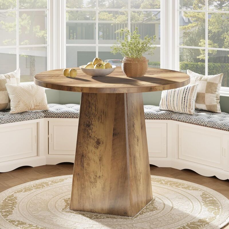 Tribesigns Table à manger ronde de 80 cm pour 2 à 4 personnes, petite table de cuisine de style maison de campagne avec base carrée pour salle à