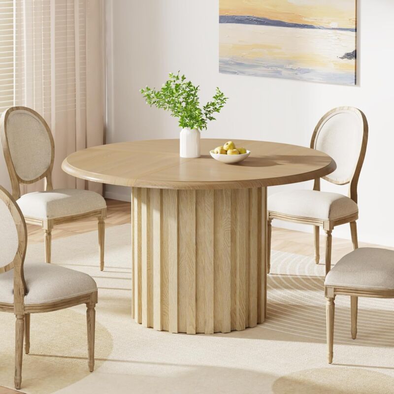 Tribesigns - Table à Manger Ronde pour 4 Personnes, 120 cm Table de Cuisine Ronde Moderne avec Surface en Bois, Table Ronde pour Salle à Manger,
