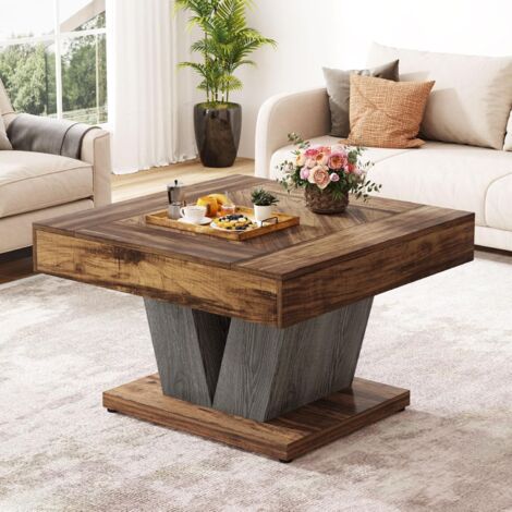 Tribesigns – Table basse carrée en bois MDF 80cm – Table centrale moderne marron et noir – Capacité de charge jusqu'à 100kg – Facile à assembler