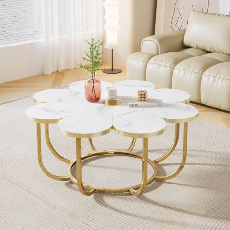 Tribesigns – Table basse moderne en forme de fleur 100 cm – Plateau en faux marbre résistant – Cadre en métal doré – Hauteur 50 cm pour salon ou chambre