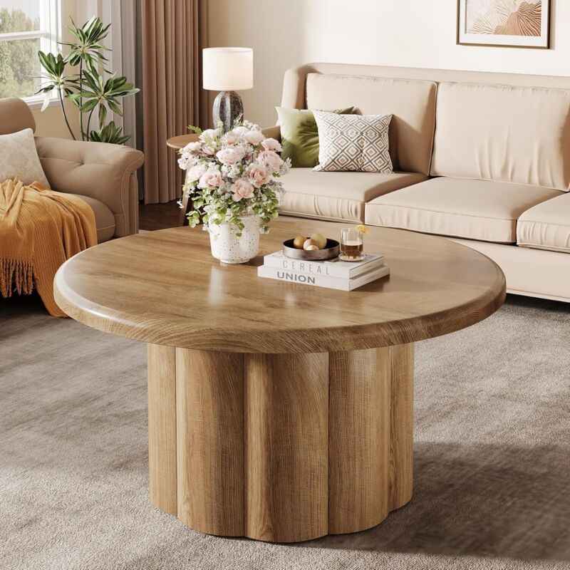 Tribesigns Table basse ronde en bois de 80 cm - Table centrale moderne