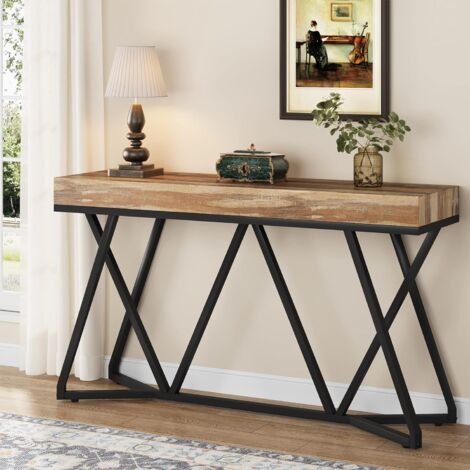 Tribesigns Table Console de 140cm, Table d'entrée en Bois avec Base en métal Unique, Table Basse, Table de Foyer, Table d'accentuation Industrielle pour Couloir, Salon, entrée
