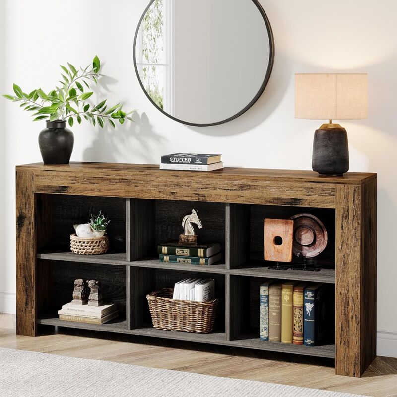 Tribesigns – Console en bois rustique 160 cm – 6 cubes de rangement ouverts – Style industriel pour entrée ou salon – Assemblage facile