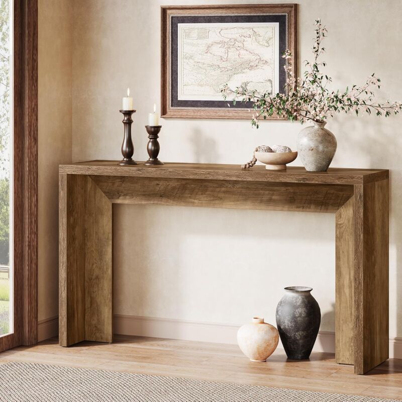 Tribesigns Table console de ferme en bois de 140 cm avec rangement pour