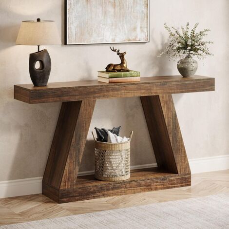 Tribesigns – Table console 140x30x80 cm – Espace de rangement – MDF marron rustique – Construction robuste pour entrée et couloir