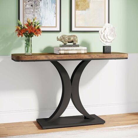 Tribesigns Table Console Industrielle, Table de Hall d'entrée étroite de 100 cm avec Base géométrique, Table d'appoint de Couloir Rustique pour Salon, entrée
