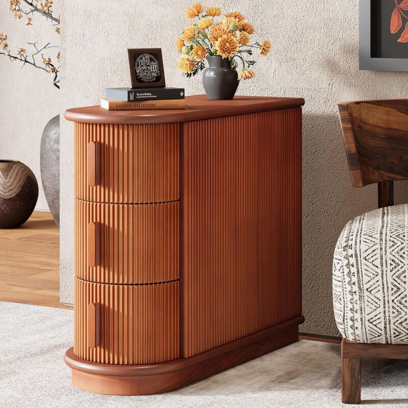 Tribesigns Table d'appoint en Bois Massif, 3 tiroirs Bouts de Canapé Moderne, Table d'appoint étroite, Table de Chevet élancée pour Salon, Chambre à