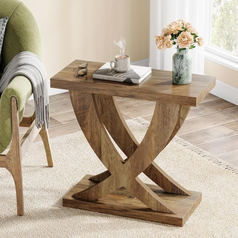 Tribesigns - Table d'appoint en bois, table de chevet pour chambre à coucher, avec support en forme de croix, petite table basse industrielle pour