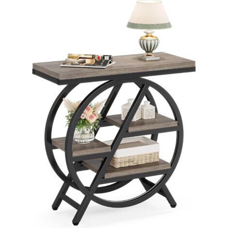 Tribesigns Table d'appoint étroite avec 4 niveaux de rangement - Table de chevet moderne pour salon, bureau à domicile, chambre à coucher - Gris