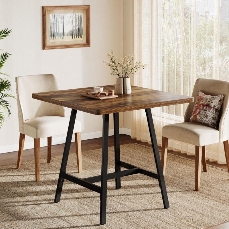 Tribesigns Table de Bar Structure en Acier Montage Facile pour Cuisine et Salon Style Industriel Marron Rustique et Noir 79x79x90cm