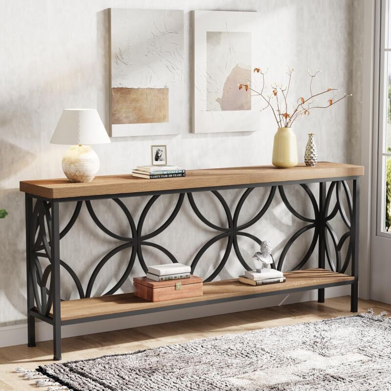 Tribesigns Table de canapé étroite de 160 cm - Table de canapé Longue Industrielle derrière Le canapé - Console d'entrée avec Rangement pour entrée,