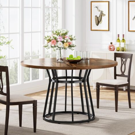 Tribesigns Tavolo da pranzo rotondo per 4 persone, tavolo da pranzo rotondo con base in metallo, tavolo rotondo da cucina da 110 cm, per soggiorno, cucina, sala da pranzo