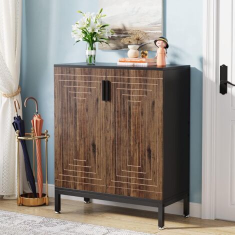 Tribesigns Zapatero con puertas, 20 pares de armarios de almacenamiento de zapatos con estantes, 5 niveles modernos de pie para armario, sala de estar, dormitorio (marrón/negro)